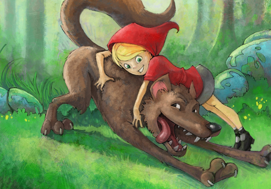 Красная шапочка активно трахается в лесу с чуваком в костюме медведя
